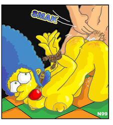 arms_behind_back ball_gag bound breasts color cum female gag gagged human insertion male marge_simpson necron99 nipples nude penis rope sex straight tagme the_simpsons tied violence