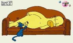 2000 animated cat color female feral fur homer_simpson human humanoid interspecies lying male nude on_side penis size_difference snowball_ii tagme the_simpsons what