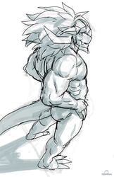 1boy anthro buddyfight dragon drum_(buddyfight) fangs high-angle_shot horn looking_away male male_only mane monochrome muscles nude rossciaco sketch solo