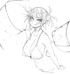 ass bangs big_breasts big_butt big_nipples bikini blunt_bangs blush breasts butt_crack cameltoe cleavage coffing_(artist) double_bun erect_nipples female high_resolution himiko_toga huge_ass large_breasts monochrome my_hero_academia nipples simple_background sketch smile solo sweat swimsuit very_high_resolution white_background