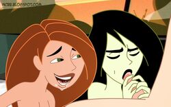 1boy 2girls disney erect_penis female human kim_possible kimberly_ann_possible male multiple_girls ncbb partial_male penis shego straight straight_hair