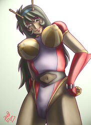 1girls 2009 acid_(asidrain) black_hair breasts dark-skinned_female dark_skin female great_mazinger green_eyes human jun_hono large_breasts long_hair mazinger mecha nipples solo venus_a