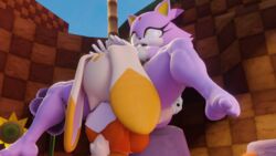 3d 3d_(artwork) age_difference anthro blaze_the_cat cream_the_rabbit cunnilingus domestic_cat eyelashes fingers gloves long_ears open_mouth orange_body purple_body rabbit sega sonic_(series) toes twintailssfm video_games white_body yellow_eyes yuri