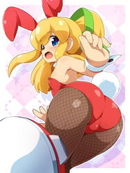 1girls ass big_ass blue_eyes bunny_ears bunny_tail bunnysuit color cute eyes female hair konpeto looking_at_viewer looking_back mega_man mega_man(classic) roll tagme yellow_hair