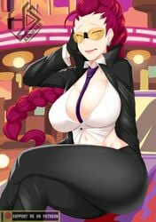 big_breasts crimson_viper female female_focus female_only goggles haarmades orange-tinted_eyewear solo solo_female solo_focus street_fighter sunglasses tinted_eyewear visor