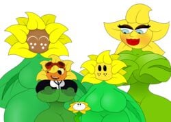 4girls breasts casual casual_nudity conker's_bad_fur_day female female_only flowey_the_flower freckles great_sunflower huge_ass huge_breasts lips makeup mario_(series) multiple_girls nintendo nippleless nipples no_bra plantie plants plants_vs_zombies:_heroes popcap_games rareware solar_flare_(pvz) sunflower sunflower_(conker's_bad_fur_day) sunflower_kid super_mario_sunshine teasing terebision thighs tight_clothing underboob undertale white_background