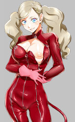 1girls ann_takamaki big_breasts bodysuit clothed female female_only flashing io_st long_hair nipples persona persona_5 solo