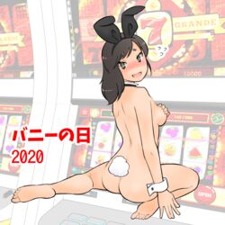 afunai ass breasts bunny_ears bunny_girl bunny_tail casino covering covering_breasts naked nude pinup public_nudity sideboob smile spread_legs