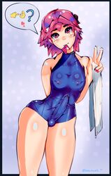 1boy astolfo_(fate) bulge condom erection erection_under_clothes fate/grand_order fate_(series) femboy girly inviting_to_sex male male_only nelewdy nelody one-piece_swimsuit penis solo swimsuit trap v