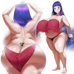 1girls ass ass_cleavage blush breasts butt_crack chubby cleavage feet female female_only huge_ass huge_breasts kyoho_(toroboro) looking_at_viewer solo thick_thighs toroboro tramp_stamp white_background wide_hips