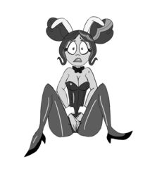 1girls bandgeek32 bunny_ears bunny_girl bunnysuit cleavage dark-skinned_female dark_skin dc dc_comics dc_super_hero_girls embarrassed female female_only high_heels karen_beecher monochrome solo stockings white_background