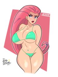 1girls ass big_breasts bikini blue_eyes breasts doctorbuguer female female_only green_bikini human human_only jessie_(pokemon) pink_hair pokemon solo swimsuit team_rocket