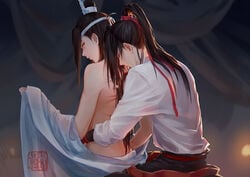 bishonen canon_couple gay gin-uzumaki lan_wangji male_only mo_dao_zu_shi partially_clothed romantic_couple scars wei_wuxian yaoi