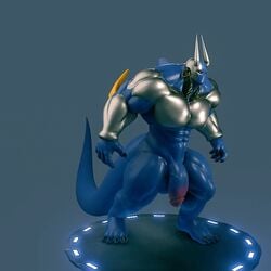 1:1 3d alien animated e-zoid finnter_(e-zoid) flaccid genitals gif horn humanoid male male_only muscular muscular_humanoid muscular_male penis short_playtime solo