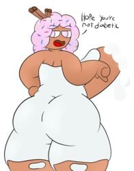 1futa ass back_view butt cum dick dickgirl english_text erection frosting futa futa_only futanari hand_on_hip large_ass large_butt looking_back open_mouth penis pink_eyes pink_hair pointing semen shortcake_frosting smug solo_futa terebision text thick_thighs thighs