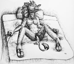 anthro bed big_feet bodily_fluids breasts clitoris cum cum_drip daisy_(disambiguation) dark_eyes dildo dildo_in_pussy dildo_penetration dripping ejaculating_cum ejaculating_dildo ejaculation feet female furniture genital_fluids genitals giraffe giraffid grabbing_sheets gripping_blanket hair hooves horn lying mammal mane mane_hair masturbation messy modestwold monochrome nipples nude on_back on_bed orgasm orgasm_face patterned_fur penetration pillow pussy pussy_ejaculation pussy_juice sex_toy sex_toy_in_pussy sex_toy_penetration short_fur solo spread_legs spreading tail_tuft traditional_drawing_(artwork) traditional_media_(artwork) tuft vaginal_penetration wet