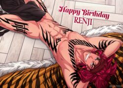 1boy bleach erection_under_clothes erection_under_clothing gay male male_only pinup renji_abarai shapooda solo tattoos yaoi