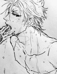 bleach finger_sucking fingers_in_mouth grimmjow_jaegerjaquez submissive submissive_male suggestive sweat sweating yaoi