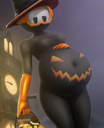 1girls 3d 3d_(artwork) 5_fingers anthro anthrofied belly belly_button big_belly black_eyes black_sclera black_skin breasts candy chubby chubby_female dig_dug fat female female_only goggles halloween hand_on_belly hips holding holding_object huge_belly humanoid jack-o'-lantern large_belly looking_down mouthless namco navel no_mouth plump pooka_(dig_dug) raikovjaba ready_to_pop solo solo_female spooka_(raikovjaba) thick thick_ass thick_thighs thighs voluptuous white_face wide_hips witch_hat yellow_skin