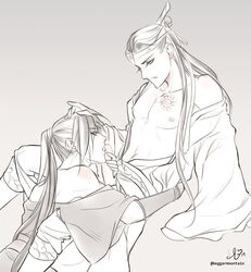 bare_chest bishonen blowjob canon_couple commoror gay lan_wangji licking_penis limited_palette long_hair long_hair_male male_only mo_dao_zu_shi partially_clothed penis wei_wuxian yaoi