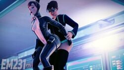 1boy 1girls 3d ambiguous_penetration animated blender cat_ears catsuit catwoman_(cosplay) clothed_sex d.va effectsmaster231 female femboy femboy_on_female images implied_penis implied_sex latex no_sound overwatch rubber standing standing_sex tagme trix_(effectsmaster231) video