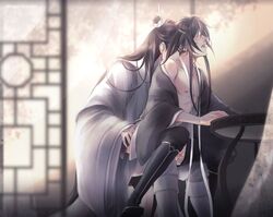 bare_chest bishonen blindfold canon_couple commoror gay implied_anal lan_wangji long_hair long_hair_male male_only mo_dao_zu_shi partially_clothed penis pleasure_face wei_wuxian yaoi