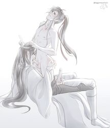 bare_chest bishonen blowjob canon_couple commoror gay hand_on_head lan_wangji long_hair long_hair_male male_only mo_dao_zu_shi partially_clothed penis pleasure_face wei_wuxian yaoi