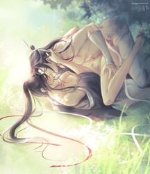 anal anal_sex bishonen canon_couple commoror eye_contact gay lan_wangji long_hair_male looking_at_partner male_only mo_dao_zu_shi outdoor_sex outdoors partially_clothed penis romantic romantic_couple smile sunlight wei_wuxian yaoi