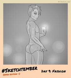 ass bodypaint cellphone disgerin earring highres male_only milo_belladonna monster_prom nails nipple sketch solo solo_focus solo_male tagme