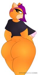 ass ass bandicoot breasts breasts breasts furry nipples no_pants orange_fur purple_hair small_shirt terebision