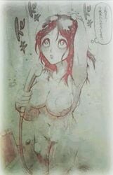 1girls armpit breasts curvaceous female female_only holding_object japanese_text kengan_ashura looking_up low_res nude official_art shower sketch soap_bubbles solo stomach suoh_mihono text thighs translation_request wet wet_hair