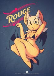 anthro bat bat_wings bikini bottomless female female_only fox-pop hi_res high_heels highres pinup rouge_the_bat solo sonic_(series) swimsuit white_hair