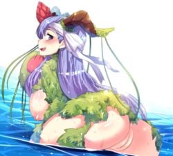 anus ass big_ass big_breasts breasts flower_knight_girl horns large_breasts moss nipples plant_girl protea_(flower_knight_girl) purple_eyes purple_hair pussy tagme thick_thighs water