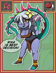 blue_skin kiroxiii league_of_legends lizard_girl multicolored_hair neeko oc original_character rika_dimensional_ninja shortstack transformation unusual_pupils watermark white_hair yellow_eyes yordle