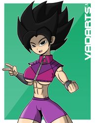 1girls abs alternate_eye_color alternate_hair_color alternate_version_available areolae artist_name black_eyes black_hair caulifla curvy curvy_female curvy_figure dragon_ball dragon_ball_super female female_focus female_only looking_at_viewer looking_pleasured muscles muscular muscular_female open_mouth saiyan smile smiling smiling_at_viewer solo solo_female solo_focus spiky_hair sportswear thick thick_thighs thighs underboob v v_sign vadarts zipper