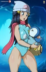 alternate_costume cameltoe dawn_(pokemon) erect_nipples erect_nipples_under_clothes female kyoffie nintendo piplup pokemon pokemon_(species) pokephilia