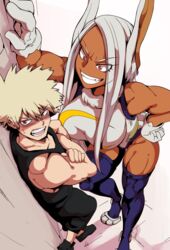 1boy 1boy1girl 1girls age_difference arm_up arrogant big_breasts blush blushing breasts bunny_ears bunny_girl dark-skinned_female dark_skin embarrassed female femdom grin height_difference hero_outfit_(mha) imminent_rape imminent_sex kabedon katsuki_bakugou large_breasts larger_female leotard long_ears long_hair male male/female miruko muscular muscular_female muscular_male my_hero_academia nisego older_female older_woman_and_younger_boy rabbit_ears red_eyes rumi_usagiyama size_difference smaller_male smile smiling smiling_at_partner smirk smirking smug straight suggestive superheroine tanned_skin teeth_showing thighhighs tsundere white_background white_hair you_gonna_get_raped younger_male