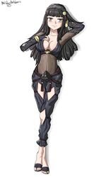 1girls armpits big_breasts black_eyes black_hair blush bodystocking female fire_emblem fire_emblem_fates large_breasts long_hair looking_at_viewer mrwolfartworks nintendo rhajat_(fire_emblem) see-through solo