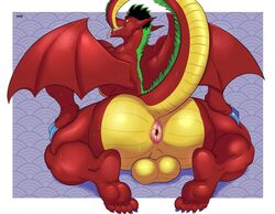 2020 american_dragon:_jake_long anthro anus ass balls big_butt bodily_fluids disney dragon gay genitals jake_long looking_at_viewer looking_back male male_only membrane_(anatomy) membranous_wings nude reptile scalie solo sweat wings zourik