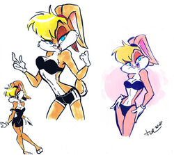 anthro blonde_hair bottomwear breasts cleavage clothed clothing dress female hair high_heels juneduck21 lagomorph leporid lola_bunny looney_tunes mammal off_shoulder panties rabbit shorts solo straight_hair underwear warner_brothers