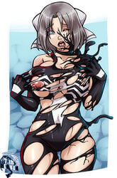 1girls 2020 7th-heaven artist_logo artist_name blue_eyes breasts commission female forced functionally_nude hair_ribbon large_breasts living_clothes marvel marvelous nipples no_bra no_panties open_mouth parasite senran_kagura she-venom short_hair silver_hair slime solo solo_female solo_focus spider-man_(series) symbiote tentacle thick_thighs venom venom_(marvel) yumi_(senran_kagura)