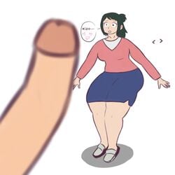 1girls big_ass big_breasts big_butt big_penis clothed_female female green_hair imminent_incest incest inko_midoriya izuku_midoriya mature_female milf mother mother_and_son my_hero_academia neccosan penis speech_bubble surprise surprised