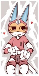 1boy absurd_res animal_crossing anthro armor blush bulge clothing domestic_cat embarrassed felid feline felis fur genitals headgear helmet hi_res kid_cat_(animal_crossing) kukat male male_only mammal nintendo penis solo superhero underwear video_games visor white_body white_fur