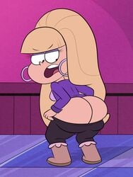 1girls accurate_art_style ass ass_cleavage ass_out big_ass boots bottom_heavy breasts butt_crack disney disney_channel gravity_falls hoop_earrings pacifica_northwest pants scobionicle99 shirt straight_hair struggle young