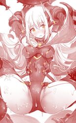 1girls blush breasts cum cum_on_body female frown hair_lift hip_vent long_hair medium_breasts monochrome nintendo nurami_shoji poppi_(xenoblade) poppi_qtpi_(xenoblade) sepia spot_color tentacle thighs very_long_hair xenoblade_(series) xenoblade_chronicles_2 yellow_eyes