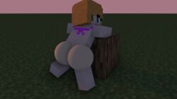 3d alex_(minecraft) ass big_ass big_butt blocks character female female_only green_eyes log minecraft nude orange_hair outdoors solo tagme