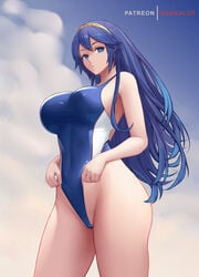 1girls alternate_breast_size alternate_color artist_name big_breasts blue_eyes blue_hair blue_swimsuit breasts competition_swimsuit dakkalot female female_focus female_only fire_emblem fire_emblem_awakening floating_hair gold_hairband hairband huge_breasts large_breasts long_hair looking_down lucina_(fire_emblem) nintendo one-piece_swimsuit pursed_lips sky solo solo_female solo_focus swimsuit voluptuous wide_hips