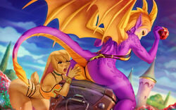 2girls anthrofied ass ass_grab ass_worship bianca_(spyro) big_ass blonde_hair breasts dragon_girl female female_only looking_at_viewer looking_back orange_hair rabbit_humanoid rule_63 spread_ass spyro spyro_the_dragon themaestronoob