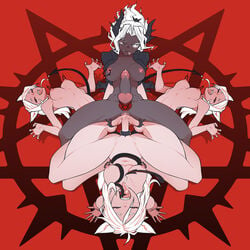 4futas anal anal_sex animal_ears arched_back areolae balls breasts cerberus_(helltaker) closed_eyes cock_ring demon demon_futa demon_horns demon_tail dog_ears futa_on_futa futa_only futa_sans_pussy futanari futanari/futanari futanari_penetrated futanari_penetrating grey_skin helltaker horns judgement_(helltaker) long_hair nipples one_eye_closed orgasm pale-skinned_futanari pale_skin penis precum sex spread_legs tail tailbox testicles thick_thighs thighs tongue tongue_out triple_anal triple_penetration white_hair xbost