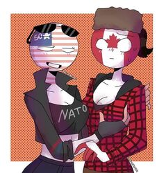 2girls american_flag breasts canada canada_(countryhumans) canadian_flag countryhumans countryhumans_girl female pop-cran-art tagme united_states_of_america united_states_of_america_(countryhumans)